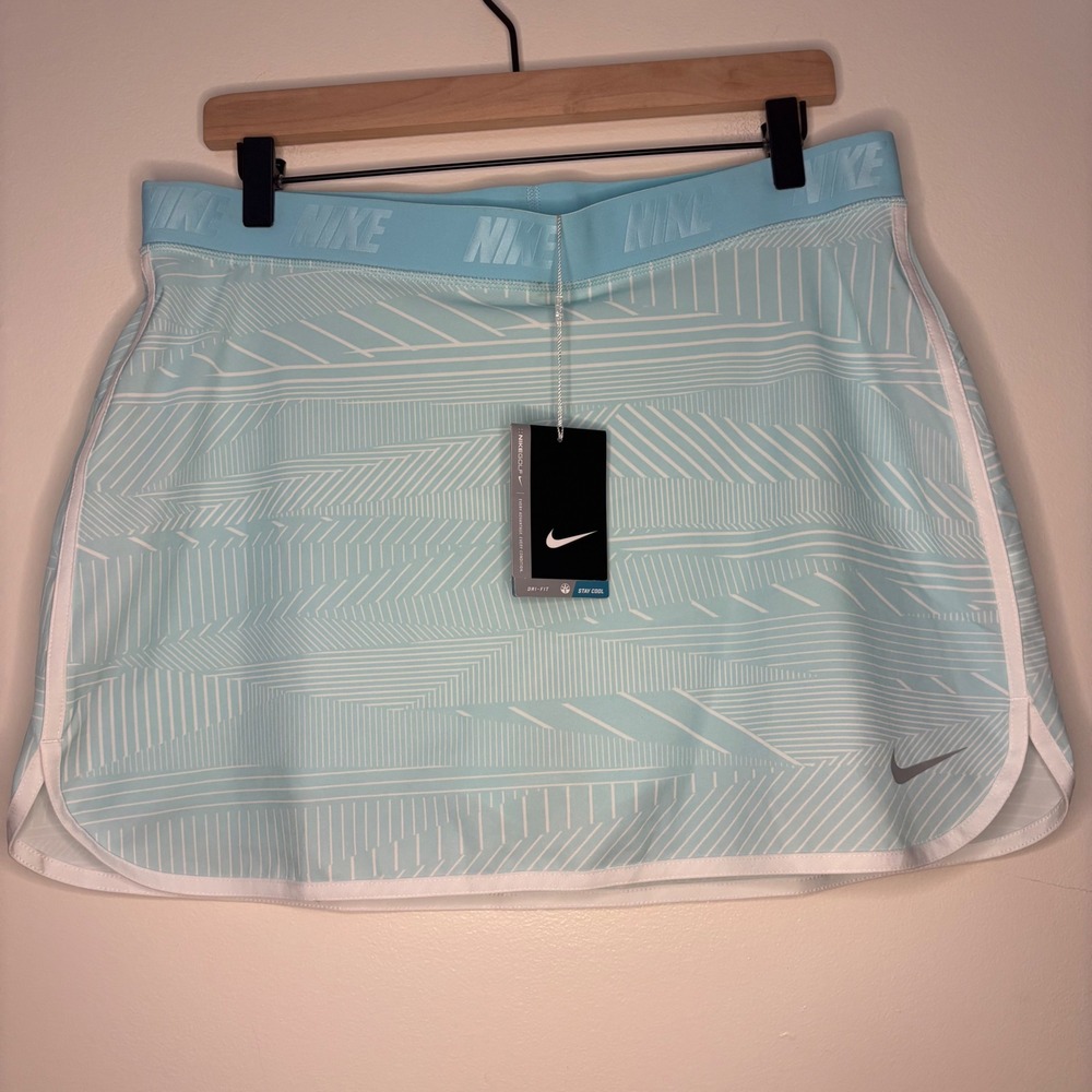 Nike Golf Skort Athletic Skirt Dri-FIT Geometric Print Light Blue White L